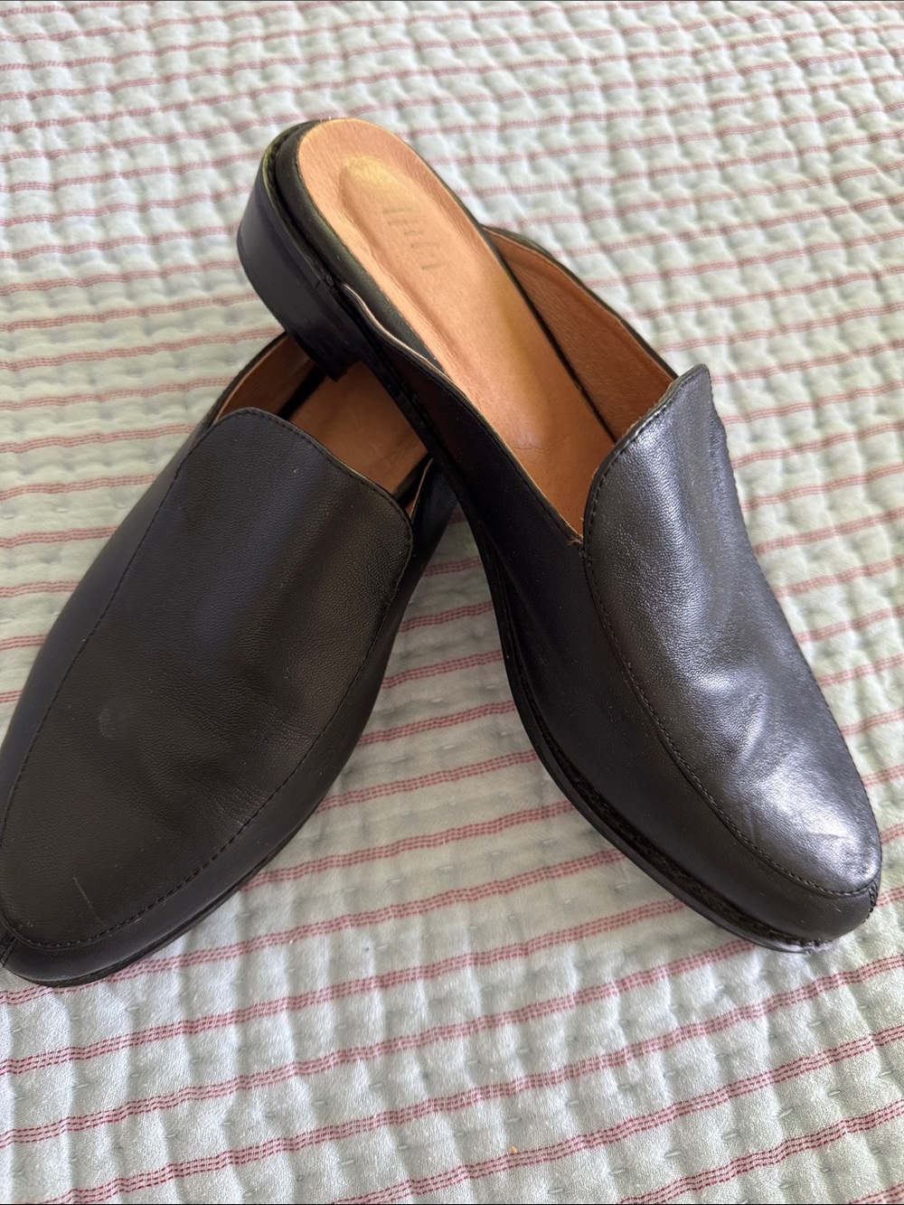 J. Jill Black Leather Slip-On Mule Loafers with Tan Insole